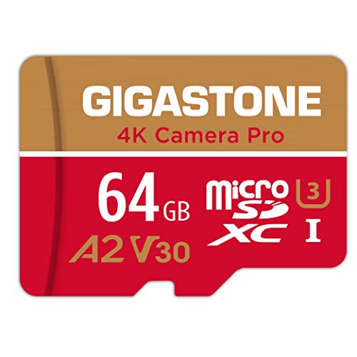 Gigastone 4K Kamera Pro 64GB MicroSDXC Speicherkarte und SD-Adapter, Kompatibel mit GoPro Drohne und Switch, bis zu 95/35 MB/s, 4K UHD Videoaufnahmen, Micro SD Karte UHS-I A1 Klasse 10 U3 V30 von Gigastone