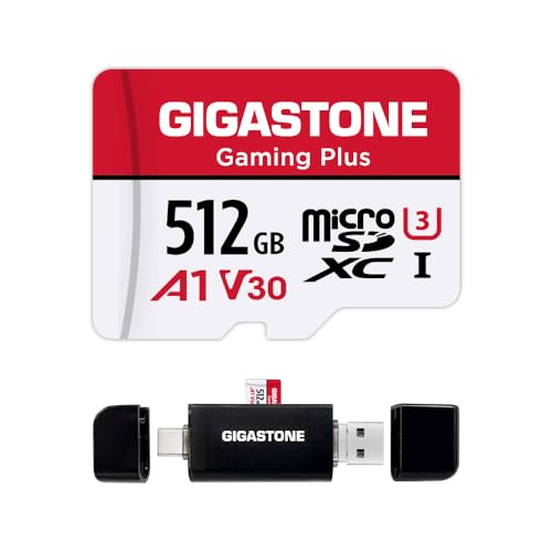 [Gigastone] 512 GB Micro-SD-Karte mit USB Typ C Kartenleser, Gaming Plus, MicroSDXC Speicherkarte für Nintendo-Switch, 4K-Videoaufnahme, UHS-I A1 U3 V30 C10, bis zu 100 MB/s, mit Adapter von Gigastone
