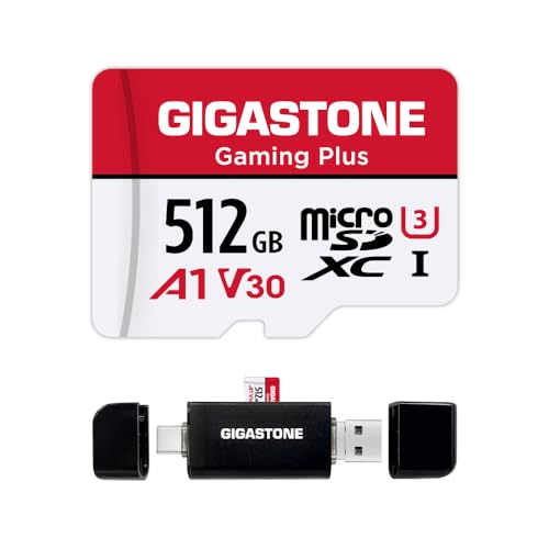 [GIGASTONE] 512GB Micro-SD-Karte mit USB Typ C Kartenleser, Gaming Plus, MicroSDXC Speicherkarte für Nintendo-Switch, 4K-Videoaufnahme, UHS-I A1 U3 V30 C10, bis zu 100 MB/s, mit Adapter von Gigastone