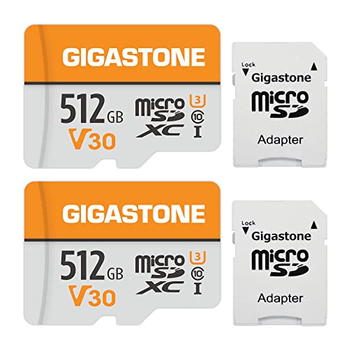 Gigastone 512GB MicroSDXC Speicherkarte 2er-Pack + SD Adapter, für Kamera, PC, Laptop und Tablet, Lesegeschwindigkeit bis zu 100MB/s, 4K UHD-Videoaufnahme, Micro SD Karte UHS-I V30 Klasse 10 U3 von Gigastone