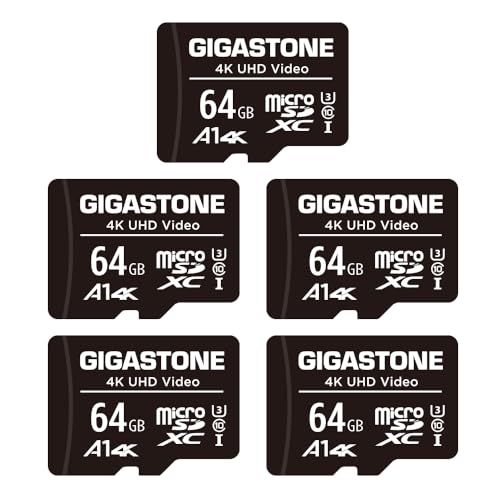 Gigastone 64GB MicroSDXC Speicherkarte 5er-Pack + SD Adapter, für Action-Kamera, GoPro, Drohne und Tablet, Lesegeschwindigkeit bis zu 95MB/s, 4K UHD-Video, Micro SD Karte UHS-I A1 Klasse 10 U3 von Gigastone