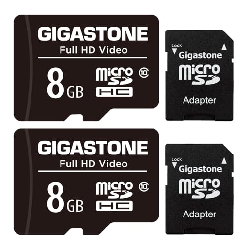 Gigastone 8GB MicroSDHC Speicherkarte 2er-Pack + SD Adapter, für Action-Kamera, GoPro, Drohne und Tablet, Lesegeschwindigkeit bis zu 80MB/s, Full HD-Videoaufnahme, Micro SD Karte UHS-I Klasse 10 U1 von Gigastone