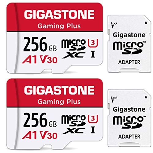 Gigastone Gaming Plus Micro SD Karte 256GB 2er-Pack und SD Adapter, Kompatibel mit Switch, SD Karte bis zu 100/60 MB/s MicroSDXC Speicherkarte UHS-I A1 U3 V30 Klasse 10, 4K UHD Videoaufnahme von Gigastone