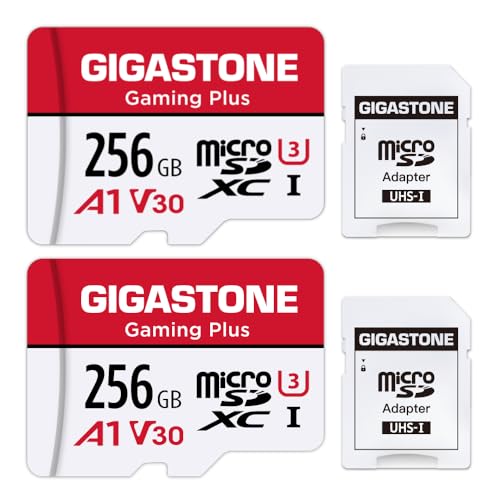 Gigastone Gaming Plus Micro SD Karte 256GB 2er-Pack und SD Adapter, Kompatibel mit Switch, SD Karte bis zu 100/60 MB/s MicroSDXC Speicherkarte UHS-I A1 U3 V30 Klasse 10, 4K UHD Videoaufnahme von Gigastone