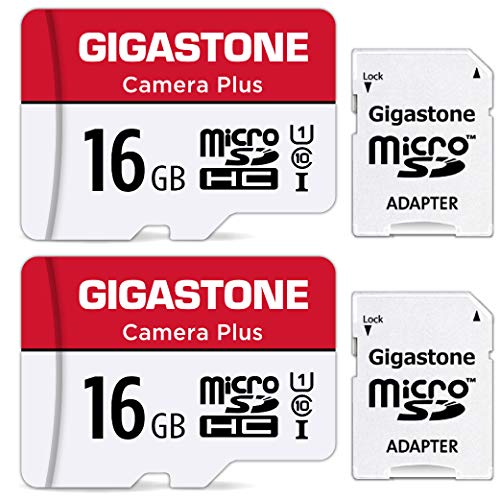 Gigastone Kamera Plus 16GB MicroSDHC Speicherkarte 2er-Pack + SD Adapter, für Action-Kamera und Drohne, Lesegeschwindigkeit bis zu 85MB/s, Full HD-Videoaufnahme, U1 Klasse 10 Micro SD Karte UHS-I von Gigastone
