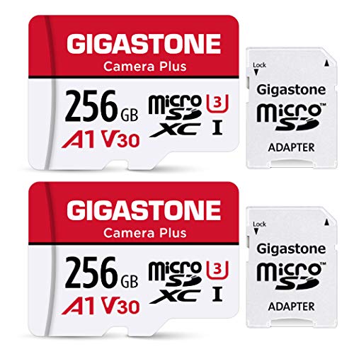 Gigastone Kamera Plus 256GB MicroSDXC Speicherkarte 2er-Pack + SD Adapter, für Action-Kamera und Drohne, Lesegeschwindigkeit bis zu 100MB/s, Full HD-Videoaufnahme, A1 U3 Klasse 10 Micro SD Karte UHS-I von Gigastone