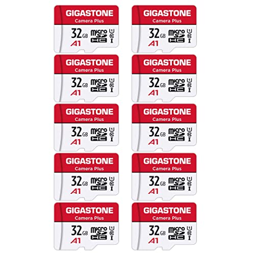 Gigastone 32 GB Speicherkarte, 10 Karten, Kamera Plus Serie, Geschwindigkeit bis zu 90 MB/s. Ideal für Full HD Video Gopro Drohne Kamera, U1 Micro-SDHC-Karte mit Mini Schutzhülle und SD-Adapter. von Gigastone