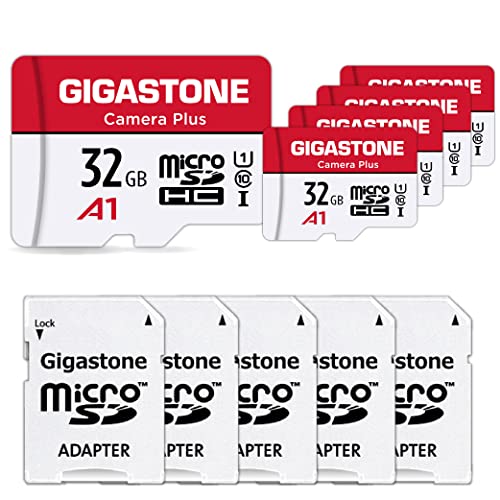 Gigastone Kamera Plus 32GB MicroSDHC Speicherkarte 5er-Pack + SD Adapter, für Action-Kamera und Drohne, Lesegeschwindigkeit bis zu 90MB/s, Full HD-Videoaufnahme, A1 U1 Klasse 10 Micro SD Karte UHS-I von Gigastone