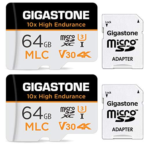 Gigastone MLC 10x High Endurance 64GB MicroSDXC Speicherkarte 2er-Pack und SD Adapter, bis zu 100/65 MB/s ideal für 4K Videoaufnahme, Kompatibel mit Dashcam Überwachungskamera, UHS-I U3 V30 Klasse 10 von Gigastone