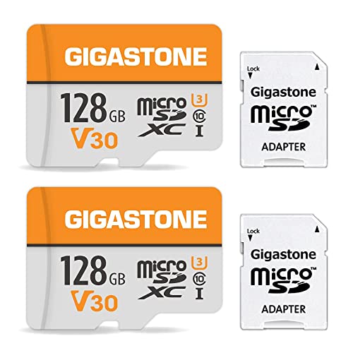Gigastone Speicherkarte, 128 GB, 2 Karten, kompatibel mit GoPro Kamera, Drohne Tablet, Samsung Sony, hohe Geschwindigkeit für 4K UHD Video, A1 U3 C10 Micro-SDXC-Karte mit Mini-Etui und SD-Adapter. von Gigastone
