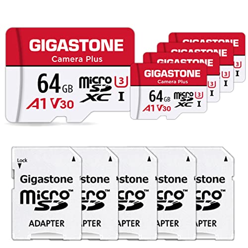 Gigastone Speicherkarte, 64 GB, 5 Karten, serielle Kamera, Geschwindigkeit bis zu 95 MB/s, ideal für Full HD Video GoPro Drohne Kamera, U1 C10 Micro-SDXC-Karte mit Mini-Hülle und SD-Adapter. von Gigastone