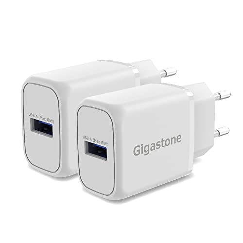 Gigastone USB Ladegerät 2-Pack 18W USB Netzteil, Schnellladegerät QC3.0 Kompatibel Mit iPhone 15/14, iPad Pro, Galaxy S23/S22 von Gigastone