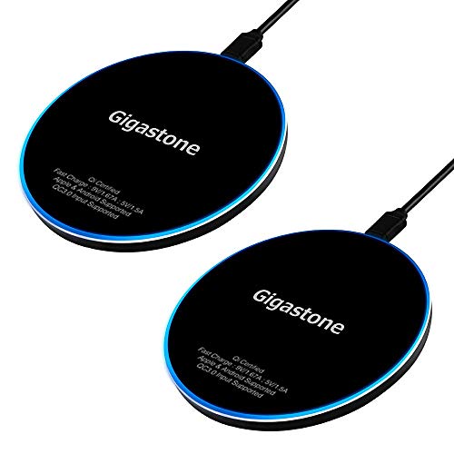 Gigastone Wireless Charger [ 2 Pack ] 15W Max Schnellladeständer, Qi Kabellose Ladestation, Kompatibel mit iPhone, AirPods, Samsung Galaxy/Note, Google Pixel, LG von Gigastone