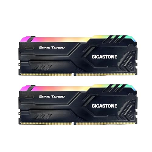 [RGB DDR4 RAM] GIGASTONE RGB Game Turbo (Black) Desktop RAM 16GB (2x8GB) DDR4 RAM 16GB DDR4-3200 MHz PC4-25600 CL16 1,35 V 288 Pin/Polig Ungepuffert Nicht-ECC Computer Speicher RAM (Nur PC-Desktop) von Gigastone