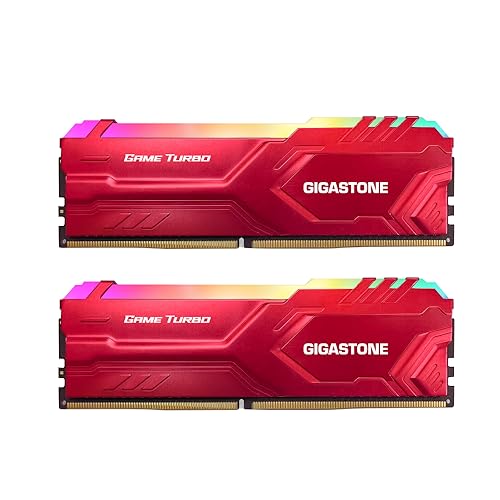 [RGB DDR4 RAM] GIGASTONE RGB Game Turbo (Red) Desktop RAM 16GB (2x8GB) DDR4 RAM 16GB DDR4-3200 MHz PC4-25600 CL16 1,35 V 288 Pin/Polig Ungepuffert Nicht-ECC Computer Speicher RAM (Nur PC-Desktop) von Gigastone