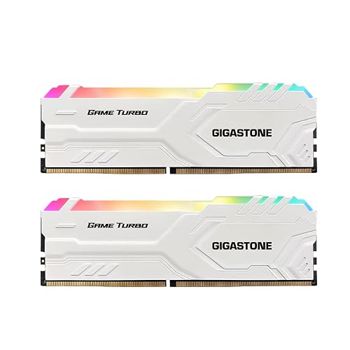 【RGB DDR4 RAM】 GIGASTONE Game Turbo 16GB Kit (2x8GB) DDR4-3200MHz PC4-25600 CL 16-18-18-40 Intel XMP 2.0 AMD Ryzen 1.35V UDIMM 288 Pin Unbuffered NNicht-ECC ungepuffert Desktop Arbeitsspeicher - Weiß von Gigastone
