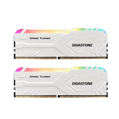 [RGB DDR4 RAM] GIGASTONE RGB Game Turbo (White) Desktop RAM 32GB (2x16GB) DDR4 RAM 16GB DDR4-3200 MHz PC4-25600 CL16 1,35 V 288 Pin/Polig Ungepuffert Nicht-ECC Computer Speicher RAM (Nur PC-Desktop) von Gigastone