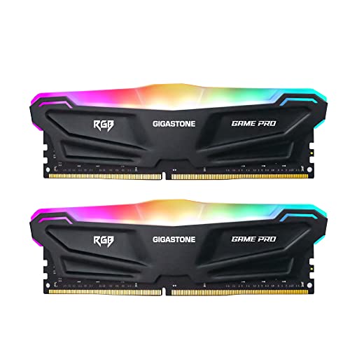 【RGB DDR4 RAM】 GIGSASTONE Game PRO 16GB Kit(2x8GB) DDR4 3200MHz PC4-25600 CL16-20-20-40 Intel XMP 2.0 AMD Ryzen 1.35V UDIMM 288Pin Nicht-ECC ungepuffert Desktop Hochleistung Arbeitsspeicher-Black von Gigastone