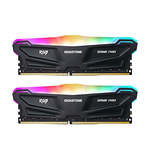 [ RGB DDR4 RAM ] Gigastone Black RGB Game PRO Desktop RAM 16GB (2x8GB) DDR4 Ram 16GB DDR4-3200 MHz PC4-25600 CL16 1,35 V 288 Pin/Polig Ungepuffert Nicht-ECC Computer Speicher RAM (Nur PC-Desktop) von Gigastone