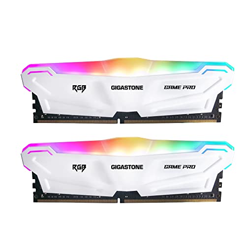 [ RGB DDR4 RAM ] Gigastone White RGB Game PRO Desktop RAM 16GB (2x8GB) DDR4 Ram 16GB DDR4-3200 MHz PC4-25600 CL16 1,35 V 288 Pin/Polig Ungepuffert Nicht-ECC Computer Speicher RAM (Nur PC-Desktop) von Gigastone