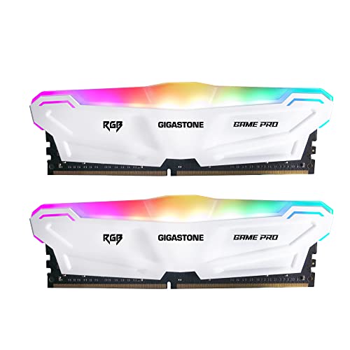 【RGB DDR4 RAM】 GIGSASTONE Game PRO 32GB Kit(2x16GB) DDR4-3200MHz PC4-25600 CL 16-20-20-40 Intel XMP 2.0 AMD Ryzen1.35V 288Pin Nicht-ECC ungepuffert Desktop Hochleistung Arbeitsspeicher-White von Gigastone