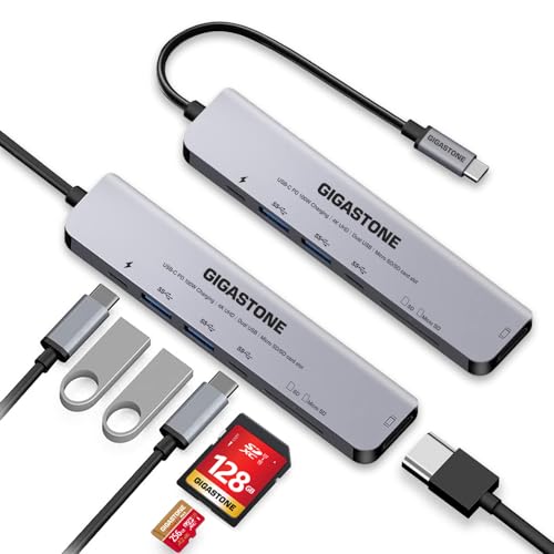 [USB C Hub] 2-Pack GIGASTONE 7 in 1 Multiport Adapter für iPad, MacBook Pro Air mit 4K HDMI Splitter, PD 100W Thunderbolt, SD/microSD Kartenleser, Dongle für iPhone 15, chromebook, Surface, Laptops von Gigastone