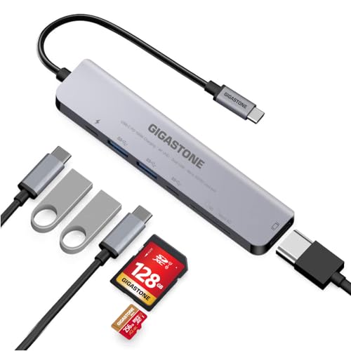 [USB C Hub] GIGASTONE 7 in 1 Multiport Adapter für iPad, MacBook Pro Air mit 4K HDMI Splitter, PD 100W Thunderbolt, SD/microSD Kartenleser, Dongle für iPhone 15, chromebook, Surface, Laptops, Tablets von Gigastone