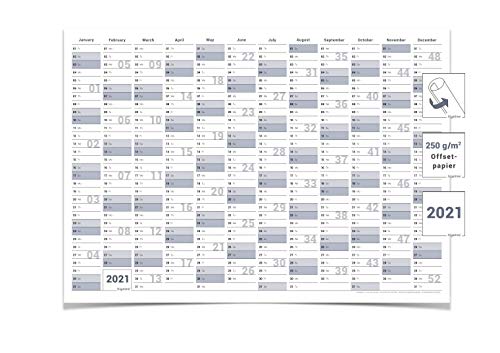 GIGATIME Jahreskalender 2021 - Wandkalender im XL-Format 59,4x42,0cm, International (englisch), gerollt von Gigatime