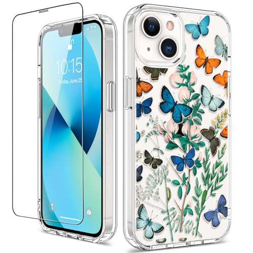 GiiKa Schutzhülle für iPhone 13, mit Displayschutzfolie, transparent, schützend, Blumenmuster, Mädchen, Frauen, stoßfest, Hartschale mit TPU-Stoßfängerabdeckung, Handyhülle für iPhone 13, GiiKa Schutzhülle für iPhone 13, mit Displayschutzfolie, transparent, schützend, Blumenmuster, Mädchen, Frauen, stoßfest, Hartschale mit TPU-Stoßfängerabdeckung, Handyhülle für iPhone 13, von GiiKa