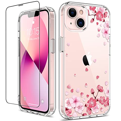 GiiKa iPhone 13 Hülle mit Displayschutzfolie, Klar Ganzkörper Schutz Blumen Mädchen Frauen Stoßfest Hard Case mit TPU Bumper Cover Handyhülle für iPhone 13, Pink Floral GiiKa iPhone 13 Hülle mit Displayschutzfolie, Klar Ganzkörper Schutz Blumen Mädchen Frauen Stoßfest Hard Case mit TPU Bumper Cover Handyhülle für iPhone 13, Pink Floral von GiiKa