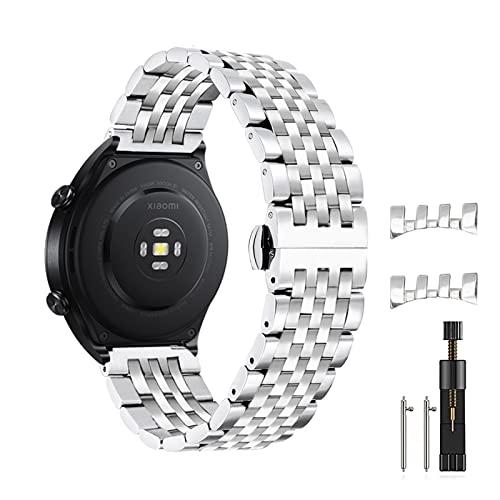 GiiMos 22mm Armband Kompatibel mit Xiaomi Watch S1/Watch S1 Active/Mi Watch/Huawei Watch GT 3 Pro 46mm, Damen Herren Edelstahl Metall Uhrenarmband für Amazfit GTR 3 Pro/GTR 3/ 2e/GTR 2 eSIM -Silber von GiiMos