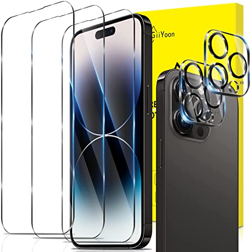 GiiYoon 3+2 Stück Schutzfolie für iPhone 14 Pro, 3 Stück Panzerfolie und 2 Stück Kamera Schutzglas, 9H Härte, Ultra-klar Displayschutz, Anti-Bläschen, Anti-Kratzen von GiiYoon