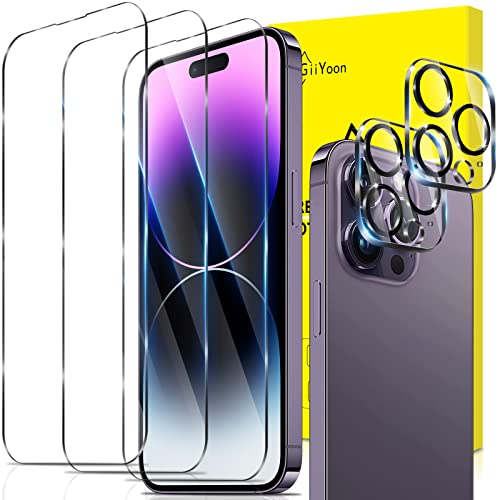 GiiYoon 3+2 Stück Schutzfolie für iPhone 14 Pro Max, 3 Stück Panzerfolie und 2 Stück Kamera Schutzglas, 9H Härte, Ultra-klar Displayschutz, Anti-Bläschen, Anti-Kratzen von GiiYoon