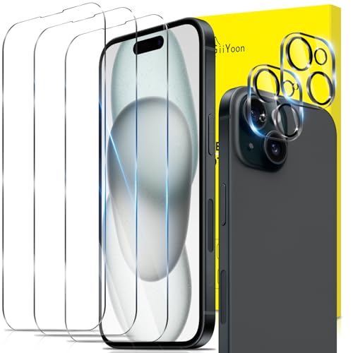 GiiYoon 3+2 Stück Schutzfolie für iPhone 15 Plus, 3 Stück Panzerfolie und 2 Stück Kamera Schutzglas, 9H Härte, Ultra-klar Displayschutz, Anti-Bläschen, Anti-Kratzen von GiiYoon