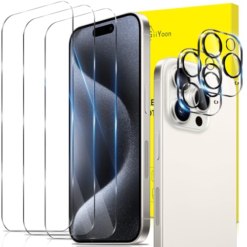 GiiYoon 3+2 Stück Schutzfolie für iPhone 15 Pro, 3 Stück Panzerfolie und 2 Stück Kamera Schutzglas, 9H Härte, Ultra-klar Displayschutz, Anti-Bläschen, Anti-Kratzen von GiiYoon