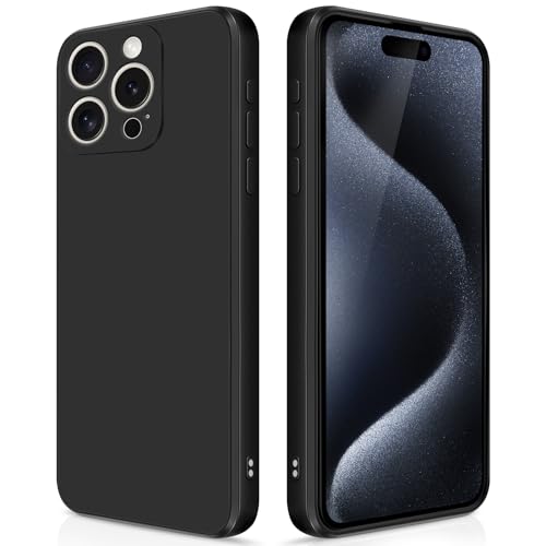 GiiYoon Hülle Kompatibel mit iPhone 15 Pro, Hochwertiges Liquid Silicone Case, Rundumschutz Handyhülle, Kratzfestes Weiches Mikrofaserfutter- Schwarz von GiiYoon