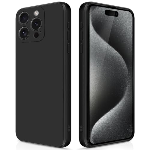 GiiYoon Hülle Kompatibel mit iPhone 15 Pro Max, Hochwertiges Liquid Silicone Case, Rundumschutz Handyhülle, Kratzfestes Weiches Mikrofaserfutter- Schwarz von GiiYoon