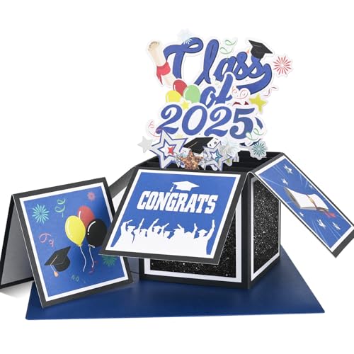 Giiffu Pop-Up-Karten zum Schulabschluss, Klasse 2025, Abschlusskarte, handgefertigte 3D-Grußkarten mit Umschlag und Notizkarte, für High School, College, University Masters und PHD Absolventen (Blau) von Giiffu