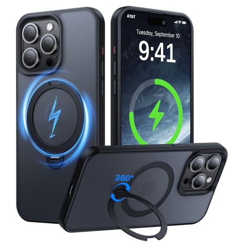 Giisorde 360° magnetischer Ständer für iPhone 14 Pro Max Hülle, [Kompatibel mit MagSafe] Eingebauter unsichtbarer Ringständer, stoßfest, dünn, durchscheinend, matt, Handyhülle für iPhone 14 Promax, von Giisorde