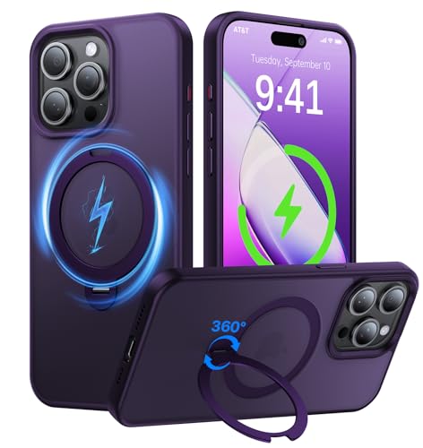 Giisorde 360° magnetischer Ständer für iPhone 15 Pro Max Hülle, [Kompatibel mit MagSafe] Eingebauter unsichtbarer Ringständer, stoßfest, schlank, durchscheinend, matt, Handyhülle für iPhone 15 Promax, von Giisorde