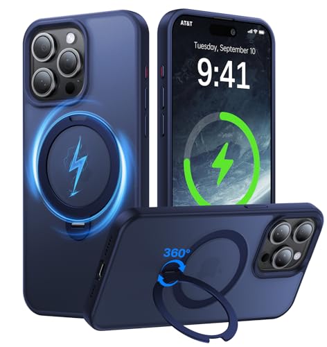 Giisorde 360° magnetischer Ständer für iPhone 14 Pro Max Hülle, [Kompatibel mit MagSafe] Eingebauter unsichtbarer Ringständer, stoßfest, dünn, durchscheinend, matt, Handyhülle für iPhone 14 Promax, von Giisorde