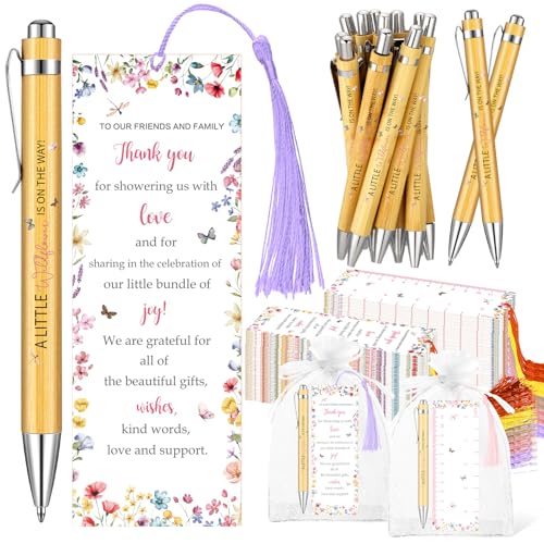 Gilprop Lesezeichen für Babypartys, 50 Sets mit 50 Babyparty-Kugelschreiber und Organza-Beuteln, Geschenk für Gastpreise, Mädchen und Jungen, Geschlechtsoffenbarung (Wildblumen, bunt) von Gilprop
