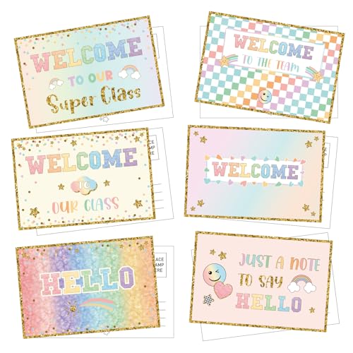 Gilprop Grußkarten mit Schachbrettmuster, 10,2 x 15,2 cm, 60 Stück, "Welcome to School", Postkarten, Blanko-Postkarten für Kinder, Erwachsene, Lehrer, Studenten, Team von Gilprop