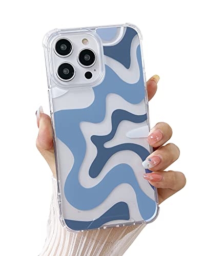 Ginkgonut Kompatibel mit iPhone 13 Pro Hülle, Mode Simple Cute Wavy Pattern Case for Women Girls Soft TPU + Hard PC Protection Case for iPhone 13 Pro-Blue von Ginkgonut