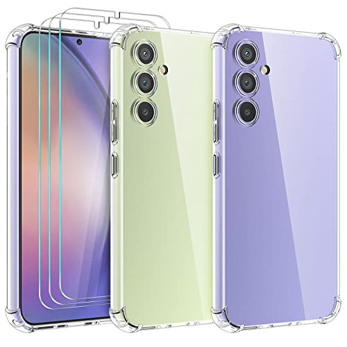 Giolus [4-in-1 für Samsung Galaxy A54 5G Hülle mit 3 Stück Schutzfolie, [Kameraschutz] [Durchsichtig] [Militärschutz] Silikon Transparent Stoßfest Handyhülle für Samsung Galaxy A54 5G von Giolus