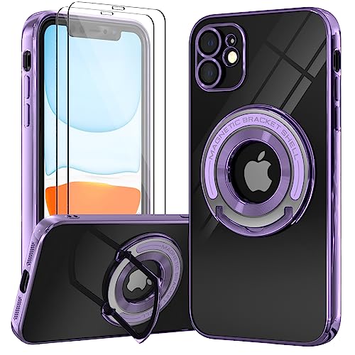 Giolus Clear Magnetic für iPhone 11 Hülle und 2 Stück Schutzfolie [Kameraschutz Eingebaut] [Eingebetteter Ständer] Weiche TPU Silikon Handyhülle mit Magsafe Kratzresistente Stoßfest (Lila) von Giolus