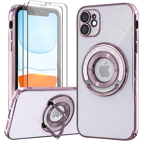Giolus Clear Magnetic für iPhone 11 Hülle und 2 Stück Schutzfolie [Kameraschutz Eingebaut] [Eingebetteter Ständer] Weiche TPU Silikon Handyhülle mit Magsafe Kratzresistente Stoßfest (Roségold) von Giolus