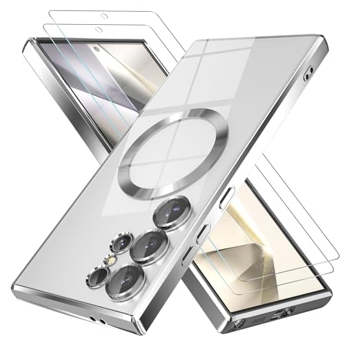 Giolus Clear für Samsung Galaxy S24 Ultra Hülle Kompatibel mit MagSafe mit Kameraschutz und 2 Stück Schutzfolie, Durchsichtig Magnetisch Dünn Silikon Handyhülle Stoßfest Kratzfeste Schutzhülle Silber Giolus Clear für Samsung Galaxy S24 Ultra Hülle Kompatibel mit MagSafe mit Kameraschutz und 2 Stück Schutzfolie, Durchsichtig Magnetisch Dünn Silikon Handyhülle Stoßfest Kratzfeste Schutzhülle Silber von Giolus