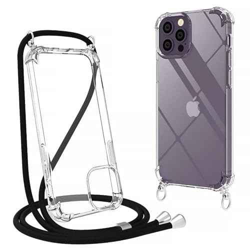 Giolus Handykette Hülle Kompatibel mit iPhone 14 Pro, Transparent TPU Silikon Necklace Handyhülle mit Band Stoßfest Schutzhülle mit Kordel Schnur zum Umhängen für iPhone 14 Pro, Schwarz von Giolus