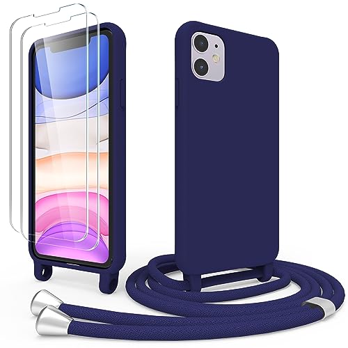 Giolus Handykette Hülle für iPhone 11 Handyhülle mit Band [2 Stück Schutzfolie] TPU Slim Silikon Necklace Stoßfest Abnehmbar Kordel Schutzhülle Stossfest Bumper zum Umhängen Cover (Blue) von Giolus